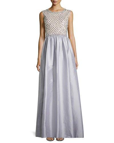 Beaded Bodice Taffeta Skirt Gown, Gray