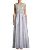 Beaded Bodice Taffeta Skirt Gown, Gray