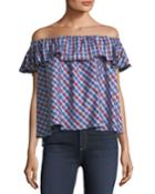 Roxie Off-the-shoulder Plaid Top