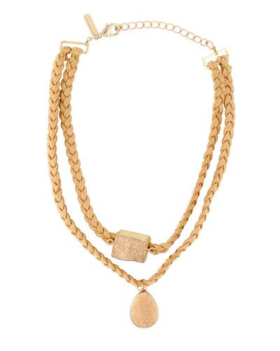 Double-row Braided Suede Choker Necklace W/ Druzy