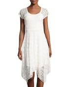 Asymmetric Raglan-sleeve Lace Dress, Ivory