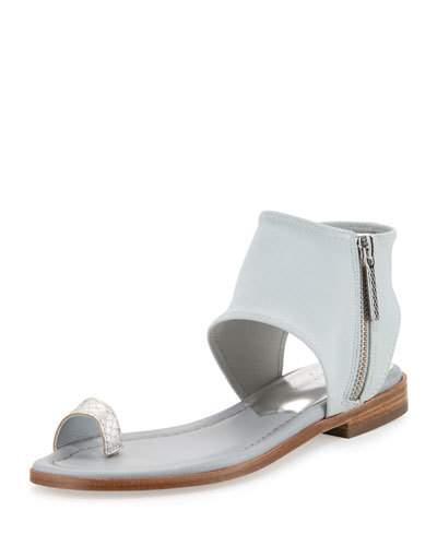 Lily Stretch-ankle Flat Sandal, Silver/light Gray