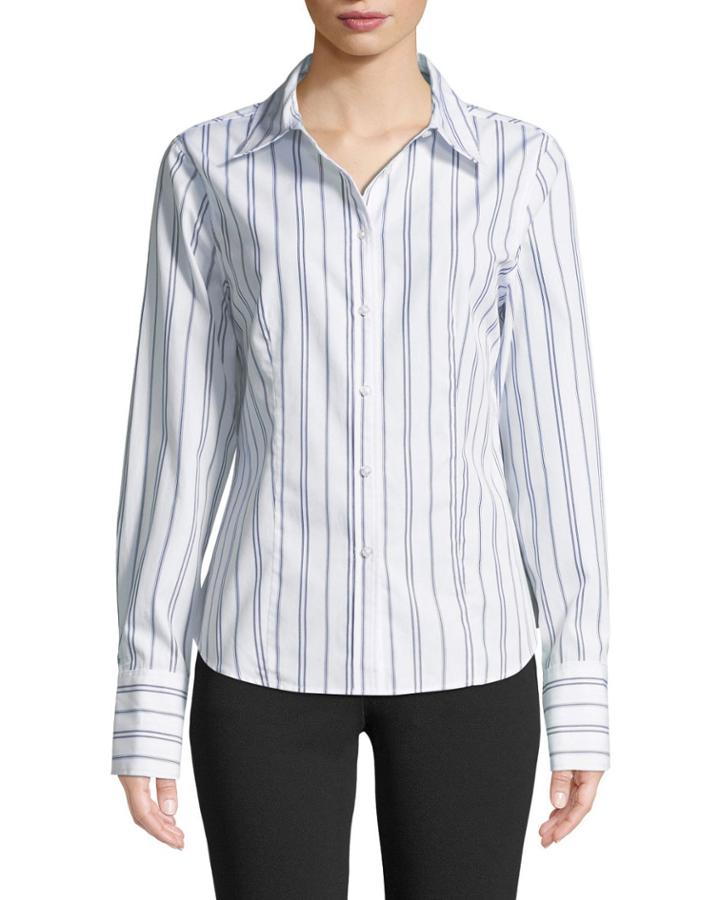 Striped Button-front Blouse