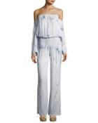 Estelle Off-the-shoulder Jumpsuit, Blue/white