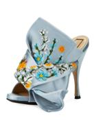 Embroidered Satin Bow Mule