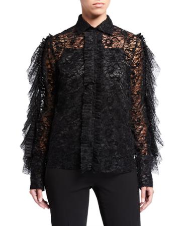 Velvet Lace Shirt With Ruffles