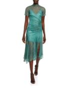 Sateen Lingerie Lace Short-sleeve Front-slit Dress