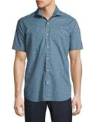 Geo-print Short-sleeve Sport Shirt, Green/navy
