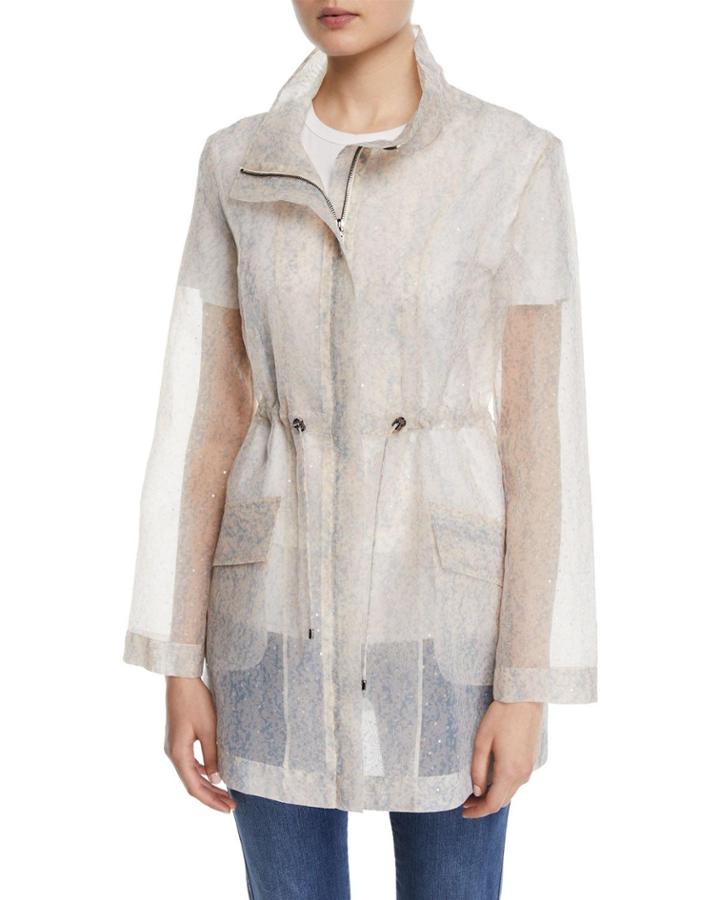 Sequined Transparent Organza Utility Jacket