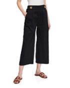 Button Wide-leg Cropped Pants