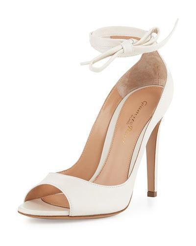 Leather Ankle-wrap 105mm Pump, White