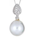 14k White Gold South Sea Pearl Necklace W/ Diamond Pearl