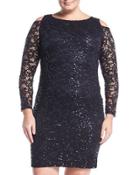 Sequined Lace Cold-shoulder Minidress,