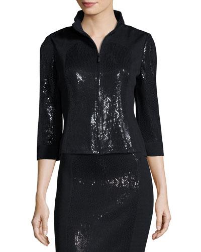 Signature Santana Knit Sequined Jacket, Black