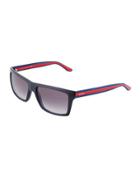 Rectangle Plastic Sunglasses W/ Web Arms, Blue/red