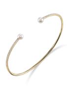 14k Split Pearly Bangle W/ Diamonds