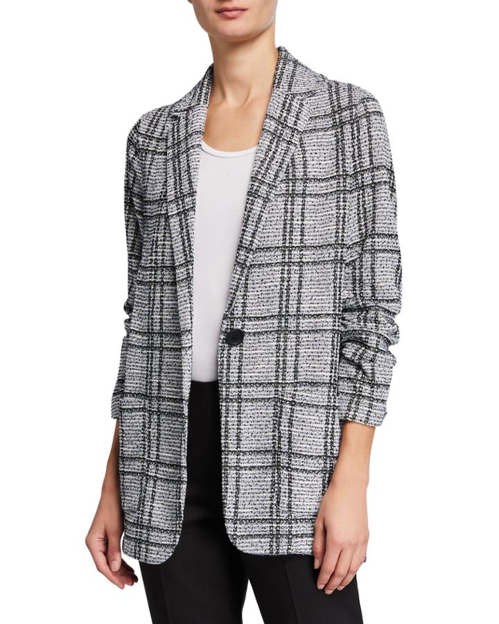 Plaid Ruched-sleeve Plaid Jacket