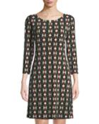 3/4-sleeve Geometric-print Dress