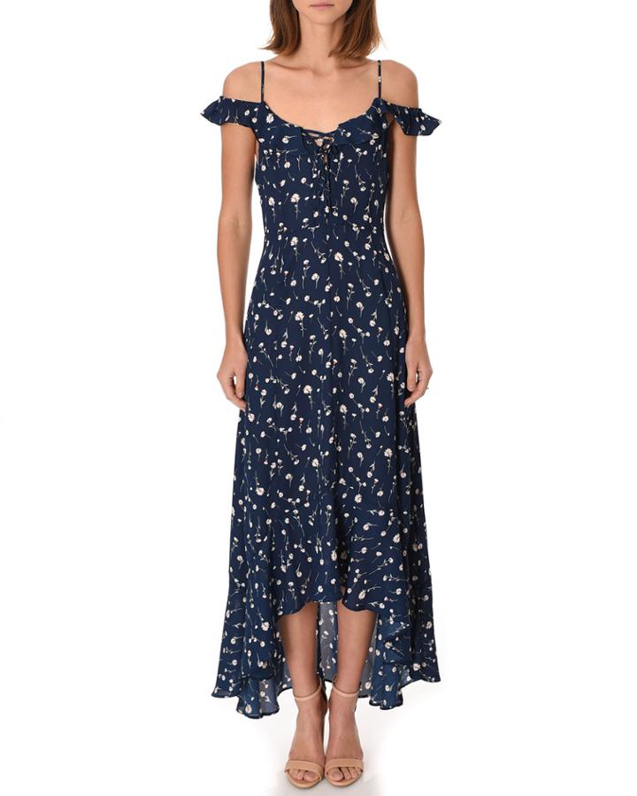 Ditsy Floral Cold Shoulder High-low Dress
