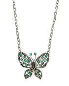 Emerald & Diamond Butterfly Pendant Necklace