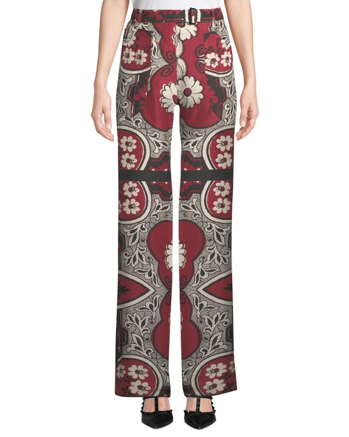 Symmetric Scarf-print Silk Palazzo Pants