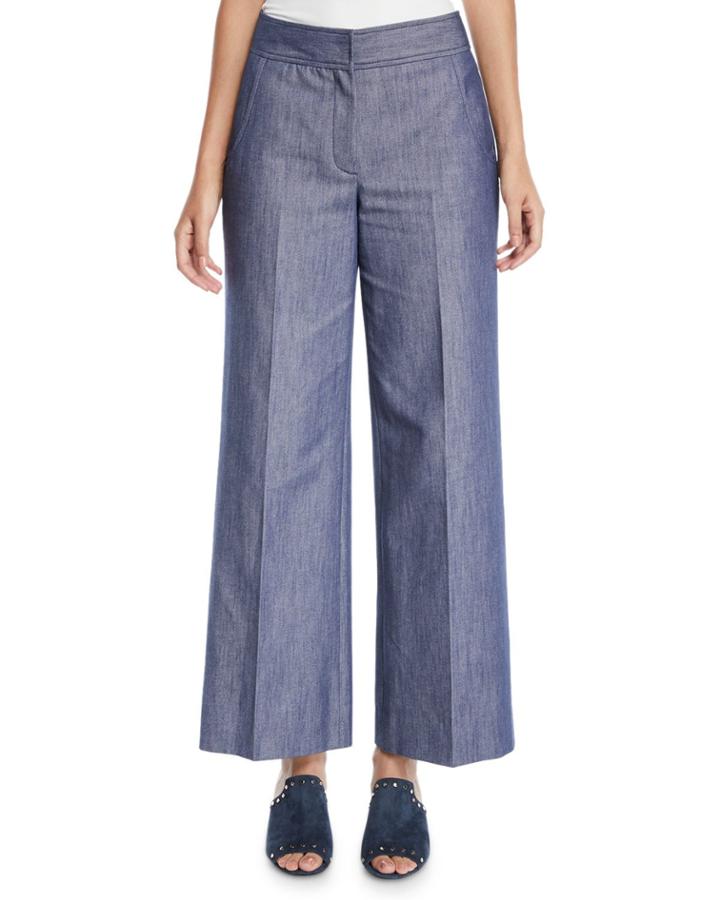 Wide-leg Denim Culotte Pants