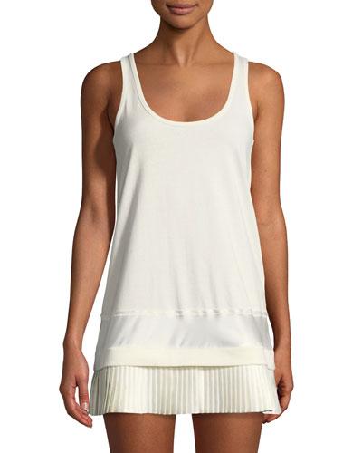 Pleated-hem Jersey Tank Top, White