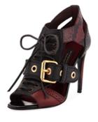 Mixed Media Buckle Sandals, Dark Red