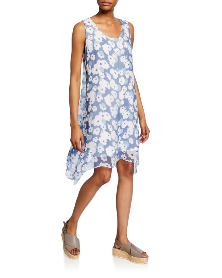 Floral-print Scoop-neck Sleeveless Tunic Dress