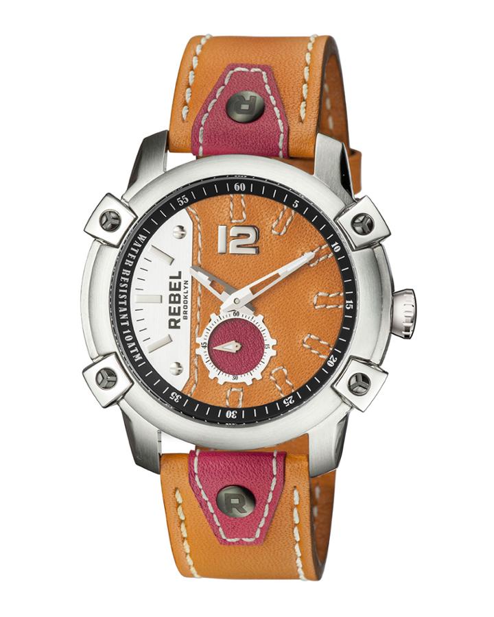 Men's 46mm Weeksville Leather Watch, Orange/red