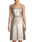 Lois Metallic Jacquard Pleated Dress