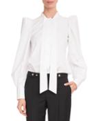 Long-sleeve Strong-shoulder Cotton Poplin Blouse