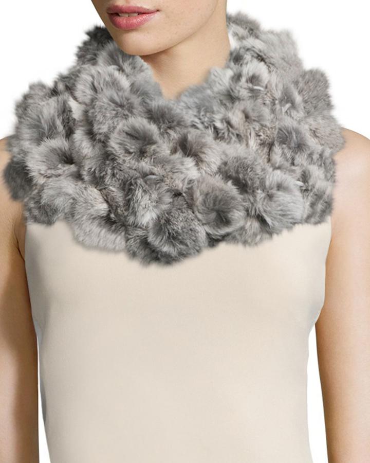 Adrienne Landau Rabbit-fur Pom Pom Infinity Scarf, Gray, Women's, Grey Goma