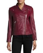 Leather Asymmetric Zip Jacket, Prune