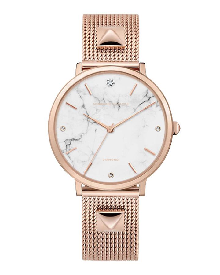 36mm Crystal Watch W/ Mesh Bracelet, Marble/rose Gold