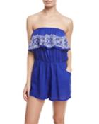 Portofino Strapless Embroidered Romper