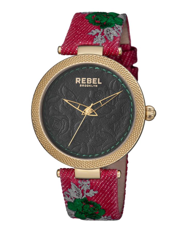 40mm Carroll Gardens Watch W/ Leather Strap, Black/red
