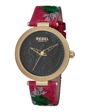 40mm Carroll Gardens Watch W/ Leather Strap, Black/red