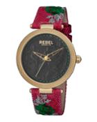 40mm Carroll Gardens Watch W/ Leather Strap, Black/red