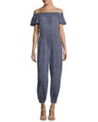 Woodblock Gauze Off-the-shoulder Jumpsuit