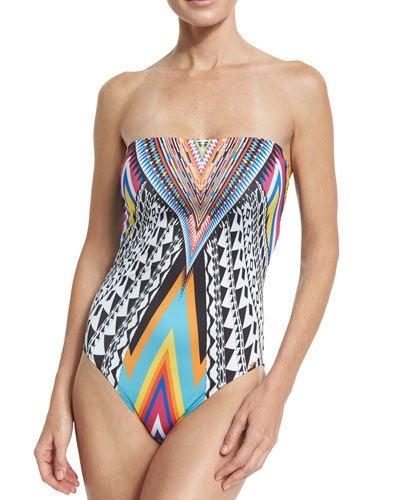 Inca Geometric-print Strapless One-piece Swimsuit,