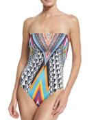 Inca Geometric-print Strapless One-piece Swimsuit,