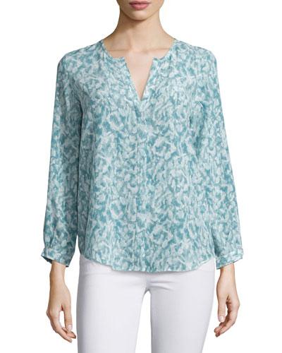 Peterson B Printed Silk Blouse, Fog