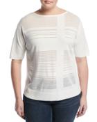 Intarsia Striped Sweater, White,
