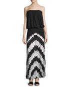Sydney Strapless Chevron-striped Maxi Dress, Black/white