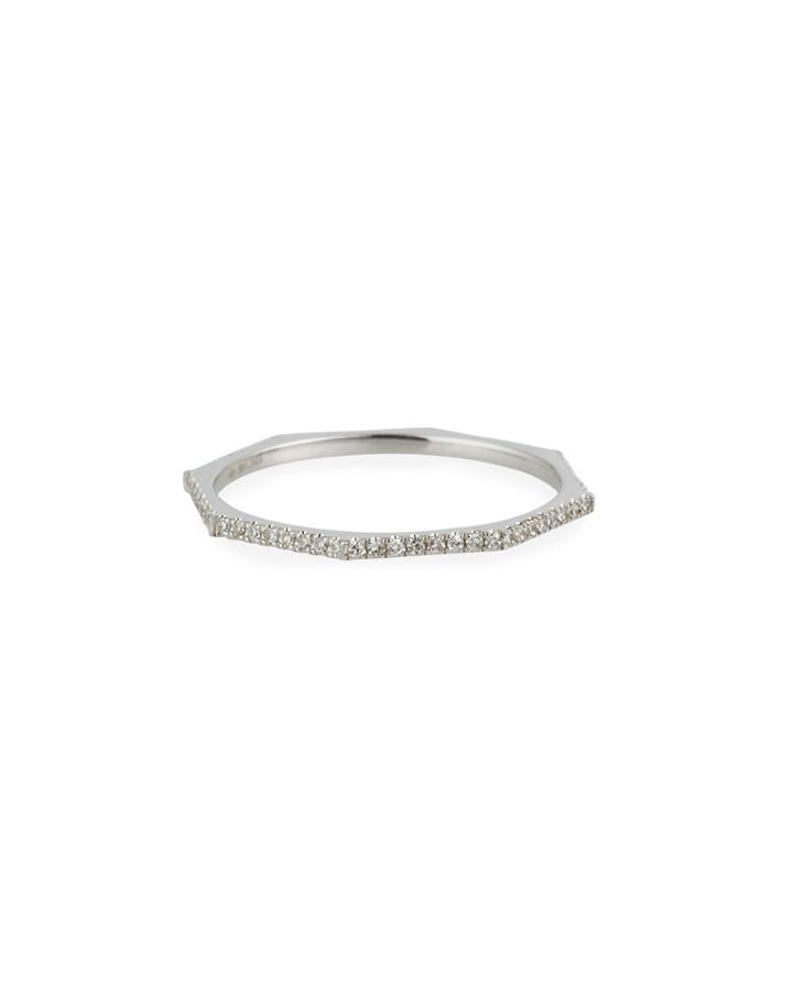 14k White Gold Full Diamond Octagonal Stack Ring,