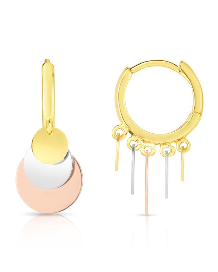14k Gold Tricolor-drop Hoop Earrings