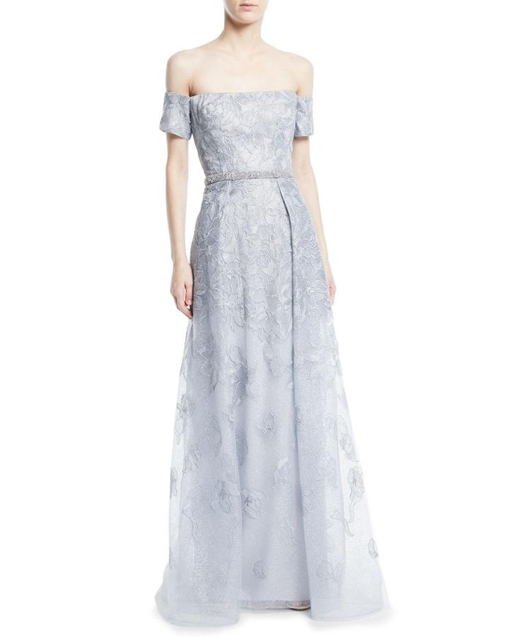 Off-the-shoulder Lace Applique Gown