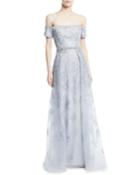 Off-the-shoulder Lace Applique Gown