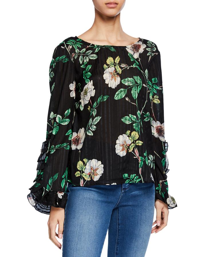 Floral Flutter-sleeve Blouse